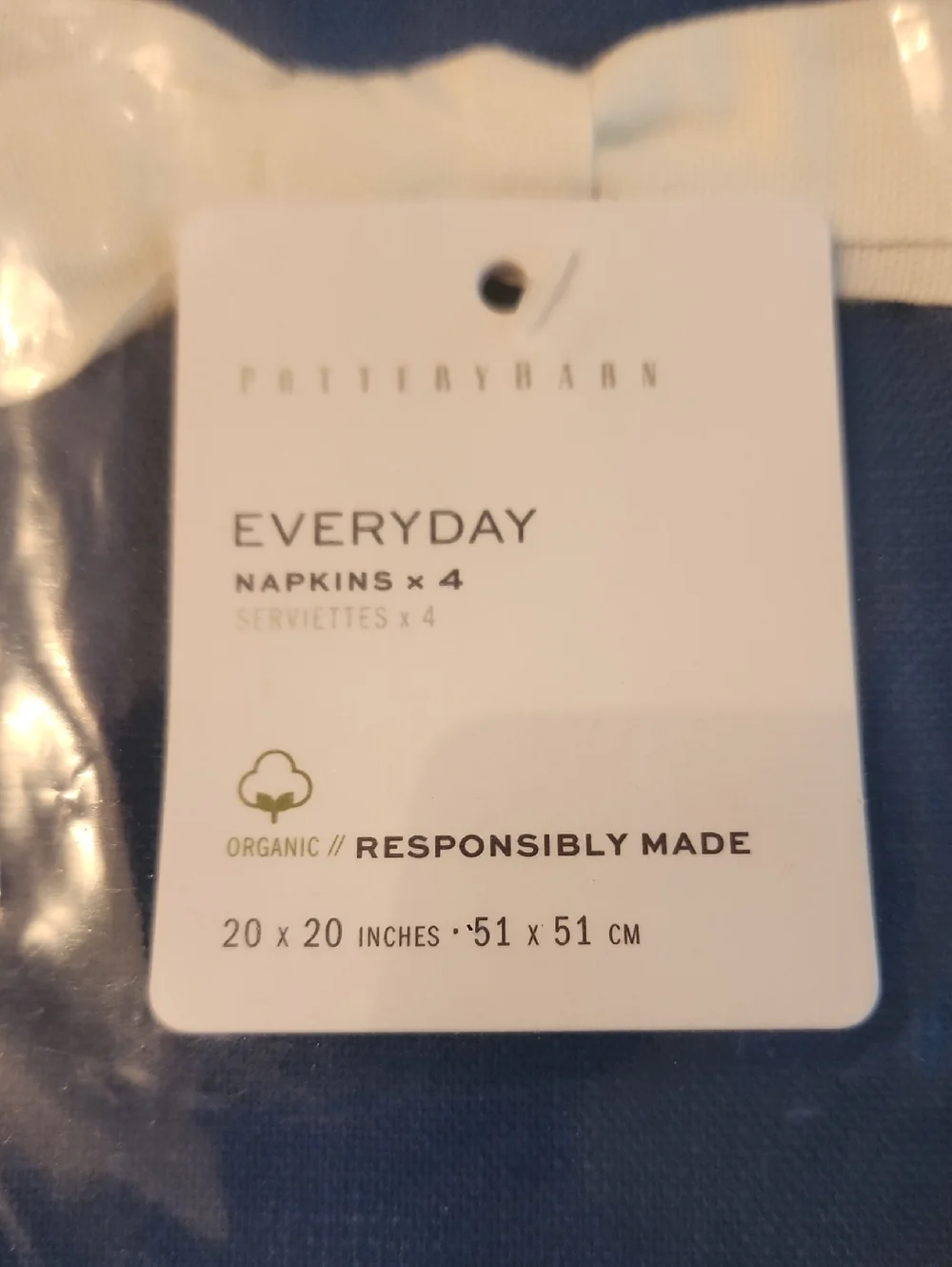 NWT Pottery Barn Everyday Napkins in Blue Organic Cotton Set of 4